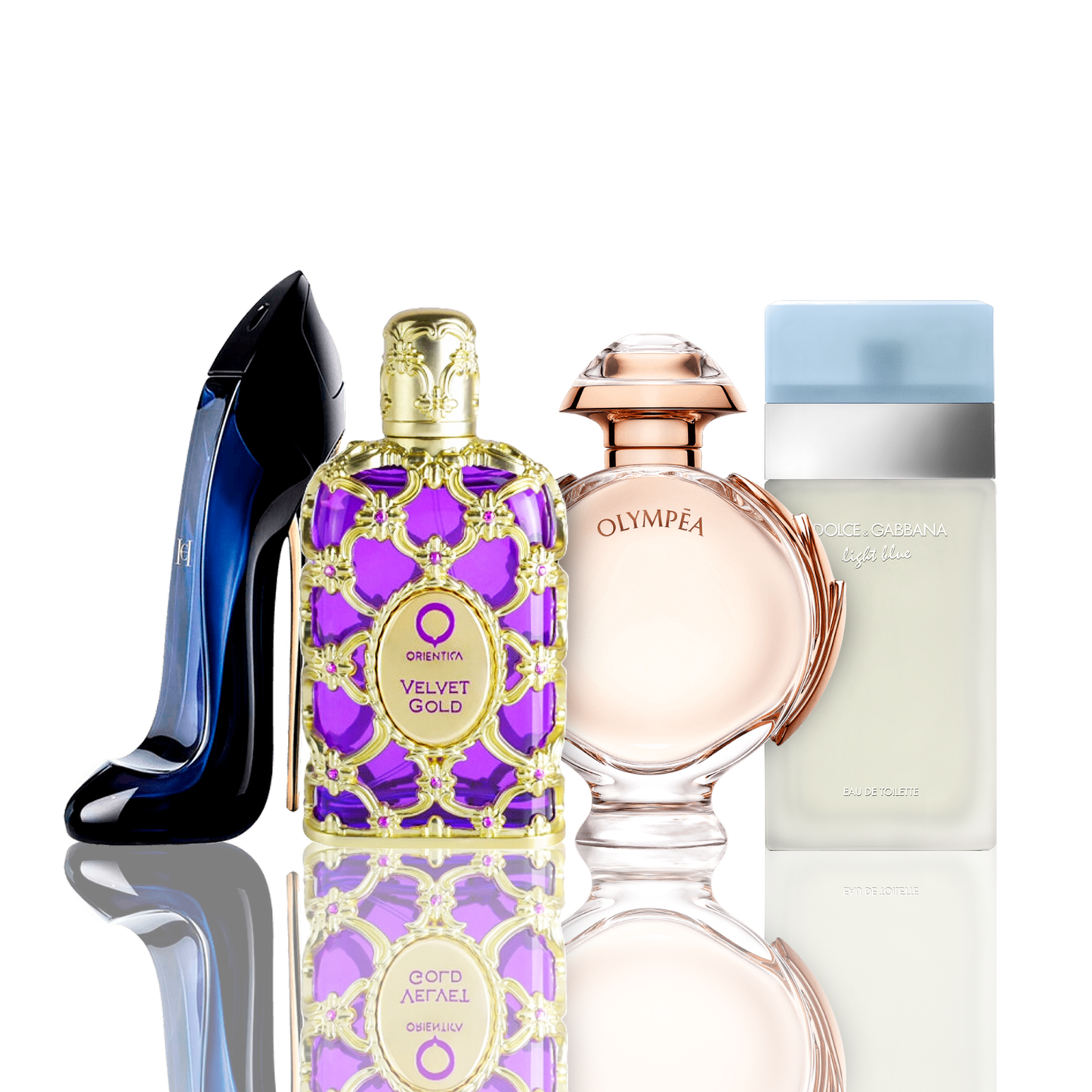 4 smaržu komplekts | Light Blue + Orientica Velvet Gold + Good Girl + Olympea 100 ml