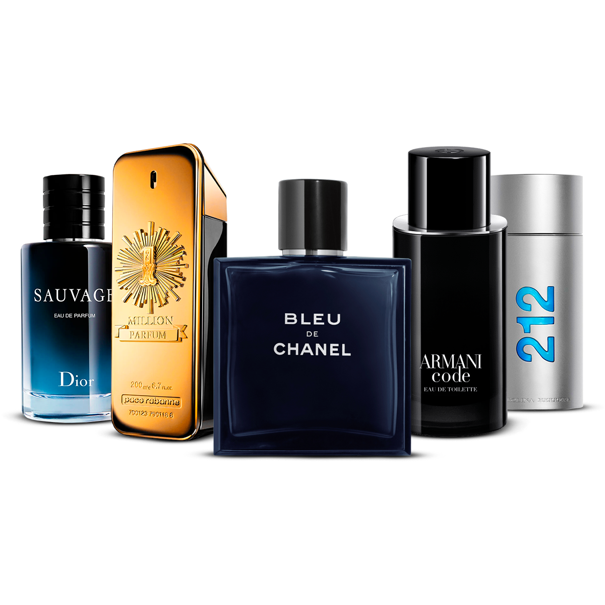 5 smaržu komplekts   – Sauvage, 1 Million, Bleu de Chanel, Armani Code un 212 Men  [100 ml katrs]
