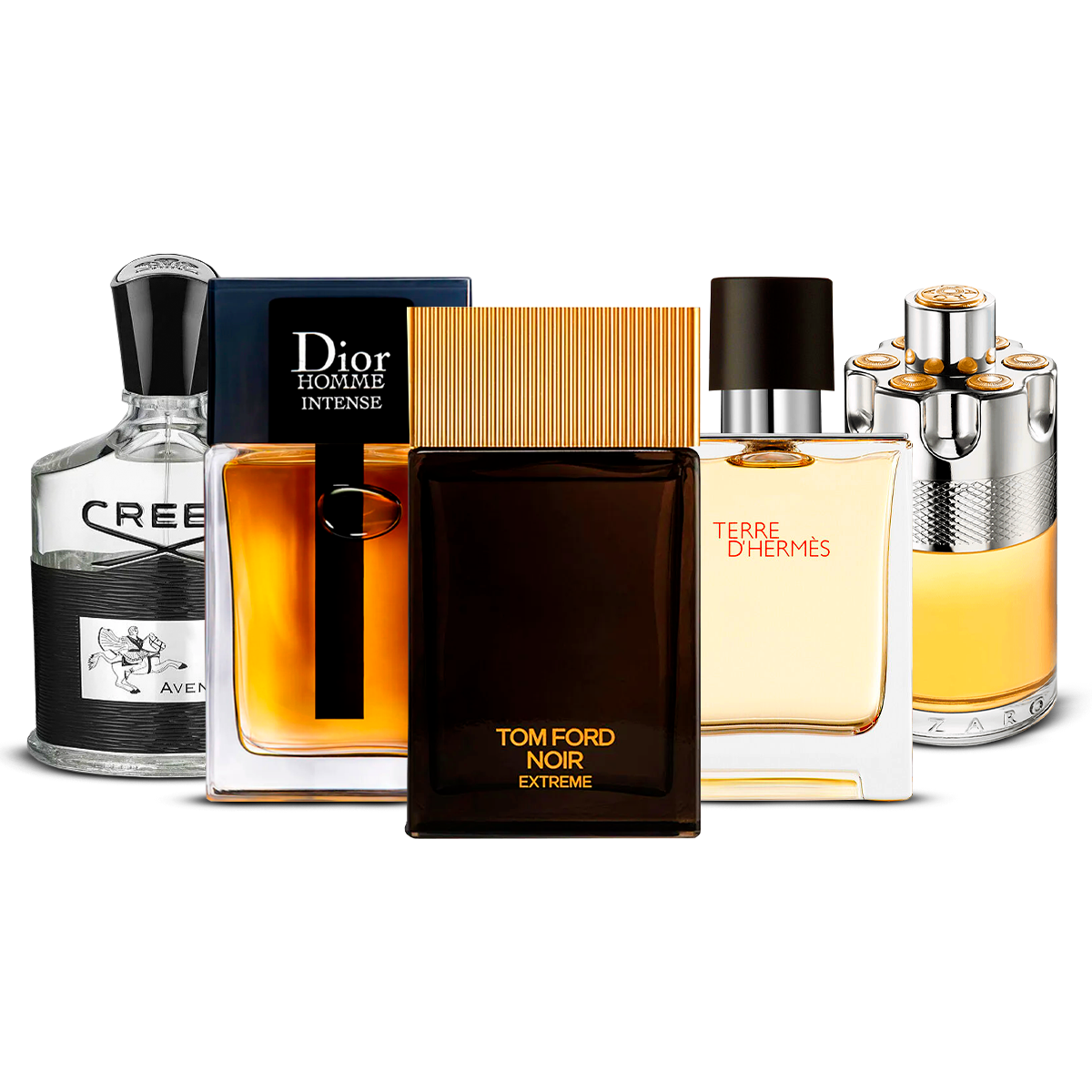 5 smaržu komplekts  – Creed Aventus, Dior Homme Intense, Tom Ford Noir Extrême, Terre d'Hermès un Azzaro Wanted  [100 ml katrs]