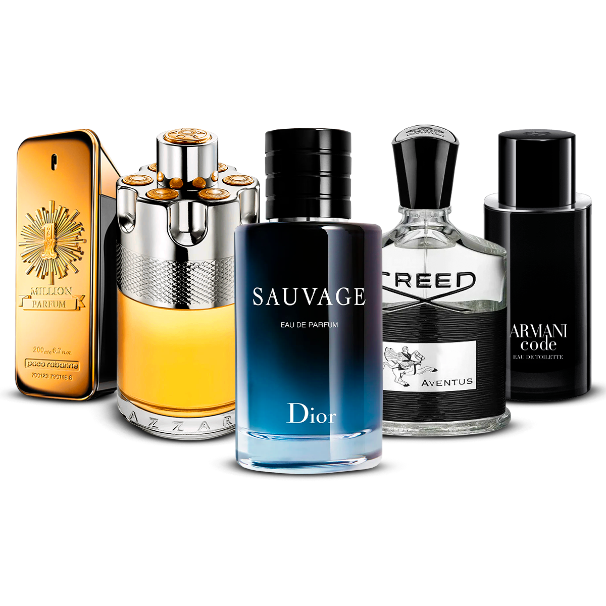 5 smaržu komplekts  – 1 Million, Azzaro Wanted, Sauvage, Creed Aventus un Armani Code  [100 ml katrs]