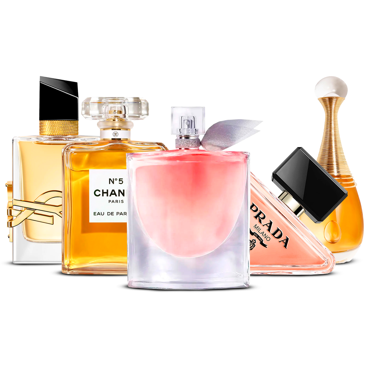 5 smaržu komplekts – Yves Saint Laurent Libre, Chanel Nº5, La Vie Est Belle, Prada Paradoxe un J'adore  [100 ml katrs]