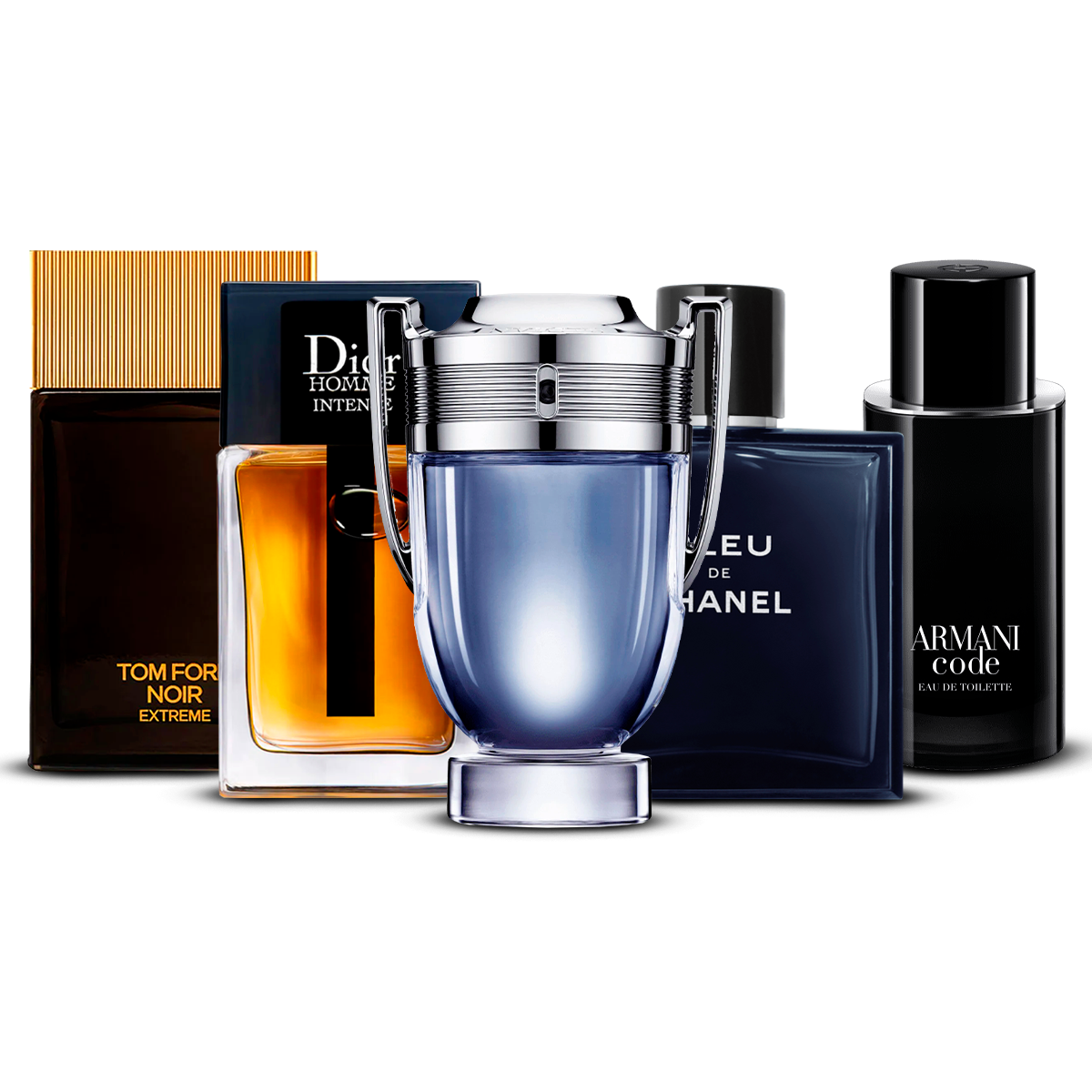5 smaržu komplekts  – Tom Ford Noir Extrême, Dior Homme Intense, Invictus, Bleu de Chanel un Armani Code [100 ml katrs]