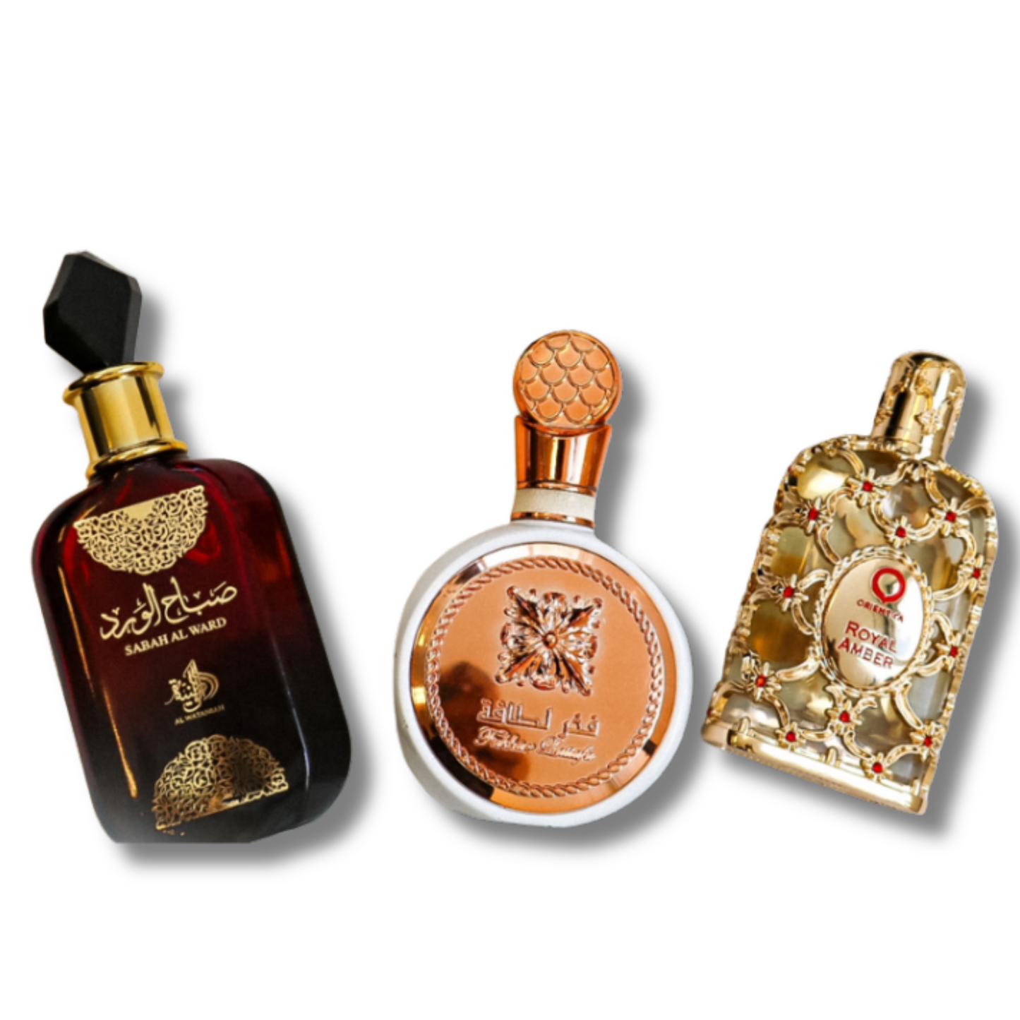 3 smaržu komplekts | Sabah Al Ward 100 ml, Fakhar 100 ml, Royal Amber 100 ml
