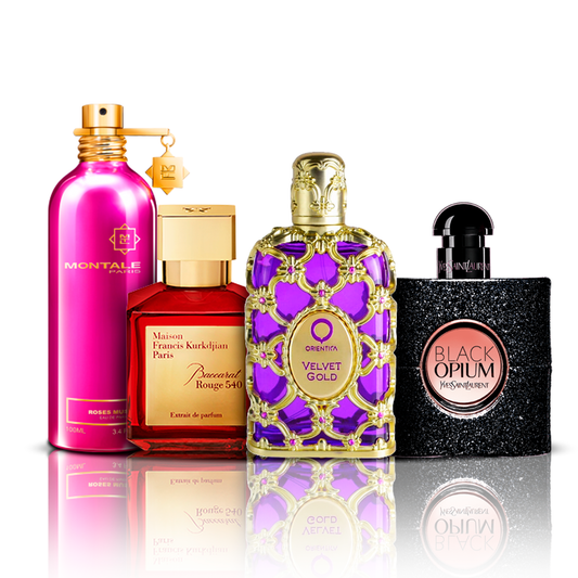 4 smaržu komplekts | Orientica Velvet Gold + Baccarat Rouge + Black Opium + Montale Roses Musk 100 ml