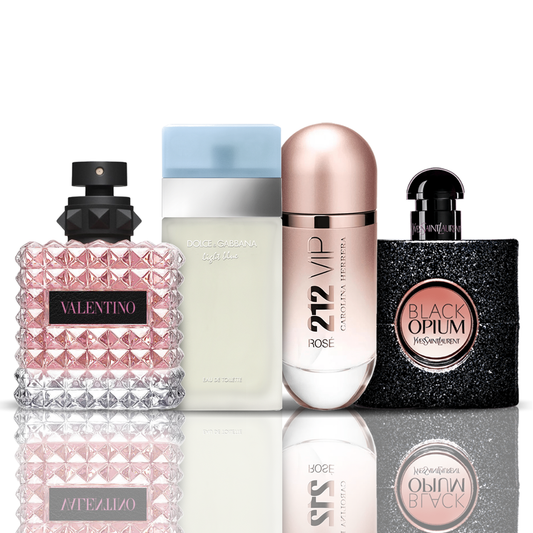 4 smaržu komplekts | Valentino + Light Blue + 212 VIP Rose + Black Opium 100 ml