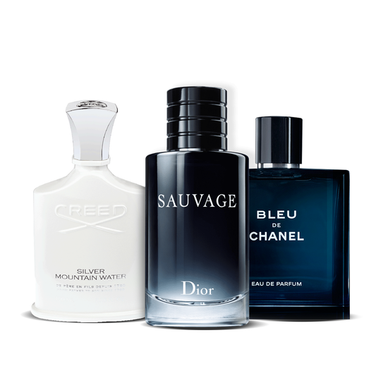 3 smaržu komplekts | Creed Silver + Sauvage Dior + Bleu de Chanel 100 ml
